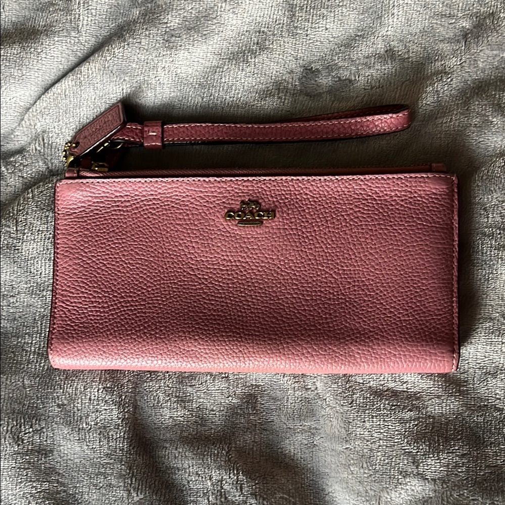 Coach Pink Pebbled Leather Clutch Wristlet